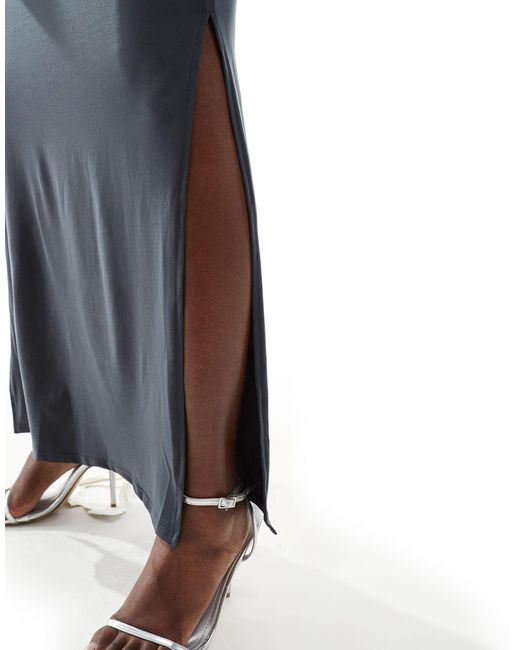 ASOS Blue Slinky Midi Skirt With Side Splits