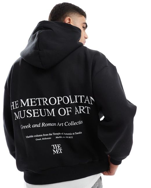 Pull&Bear Black ""the Met"" Printed Hoodie for men