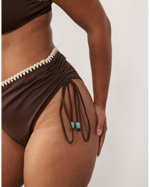 ASOS Brown Asos Design Curve Whitney Whip High Waist Ruched Bikini Bottom