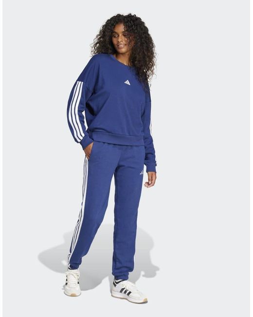 Adidas Originals Blue Essentials 3-Stripes French Terry Cuffed Pants