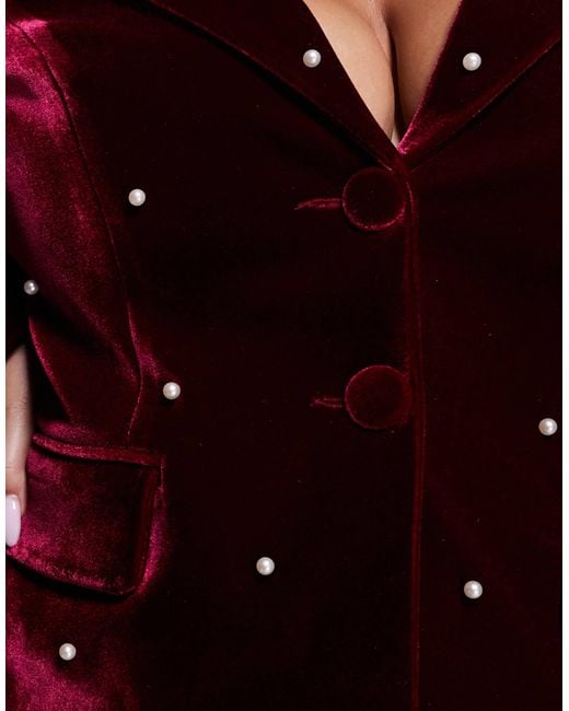 ASOS Red Curve Pearl Embellished Velvet Blazer
