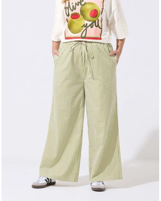 Yours Clothing Green Stripe Wide Leg Trousers