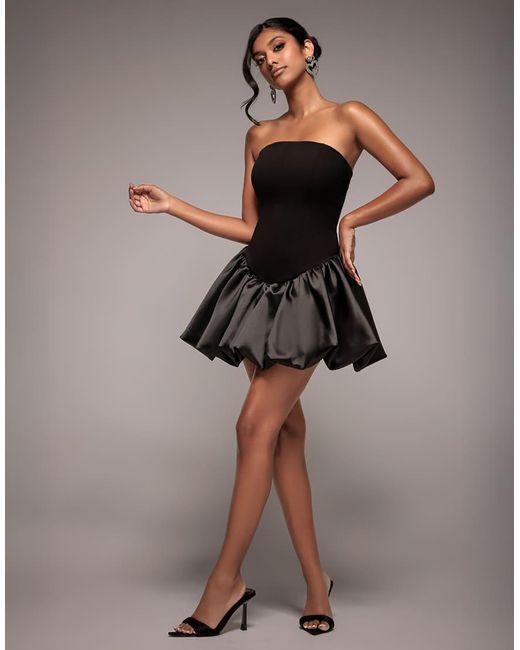 Goddiva Gray Corset Boobtube Babydoll Mini Dress