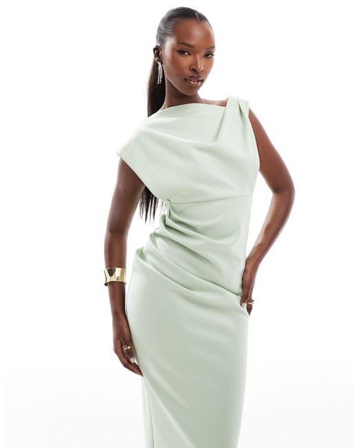 ASOS Green Asymmetric High Neck Minimal Maxi Dress