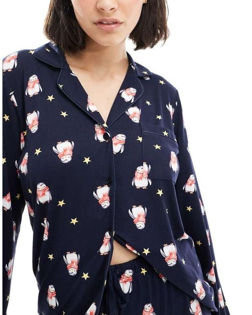 Loungeable Blue Christmas Supersoft Jersey Pyjama Set