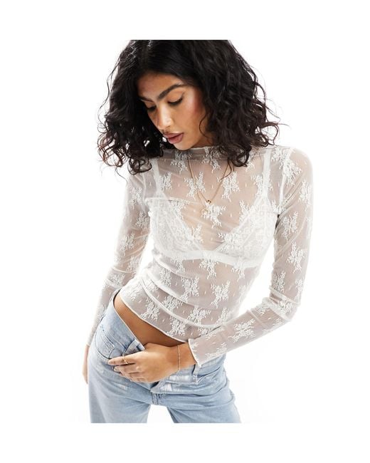 Abercrombie & Fitch White Lace Long Sleeve Top