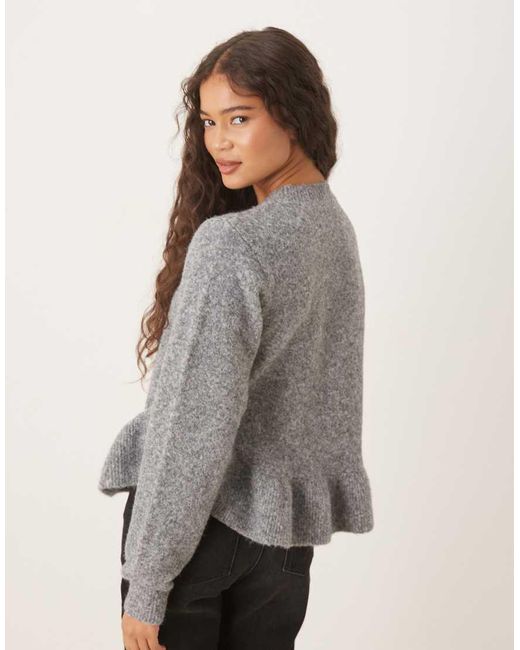 ASOS Gray Ruffle Curved Hem Jumper
