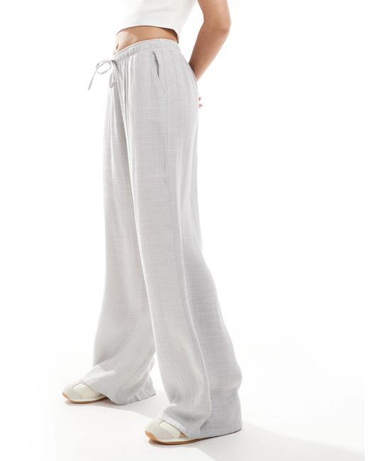 Stradivarius White Linen Look Pull On Crinkle Pants