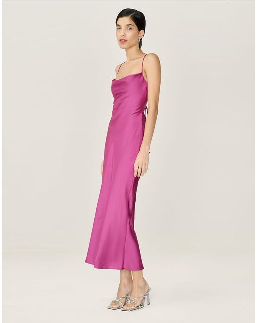 OMNES Pink Dresses Riviera Satin Midi Dress With Tie-Back
