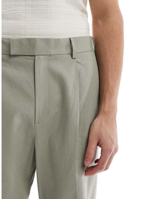 Pantalones De Vestir De Pernera Ancha Con Pinzas Delanteras De Mezcla De Lino De ASOS de hombre de color Green