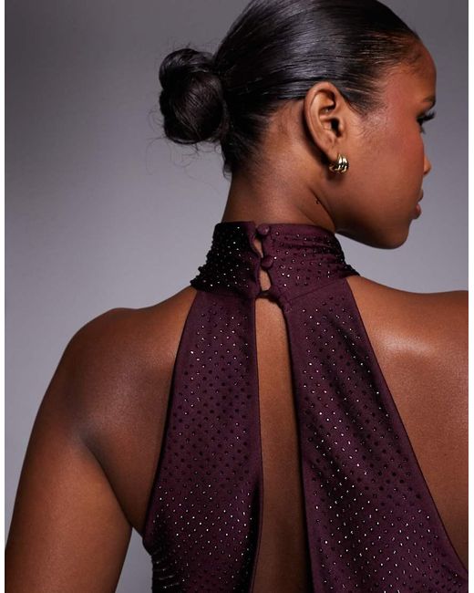 AFRM Purple Hotfix Polo Neck Key Hole Cut Out Detail Mini Dress Plum