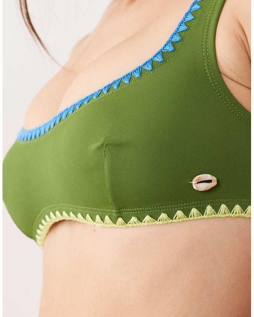 ASOS Green Fuller Bust Farrah Fish Mirissa Scoop Crop Bikini Top With Trim Detail