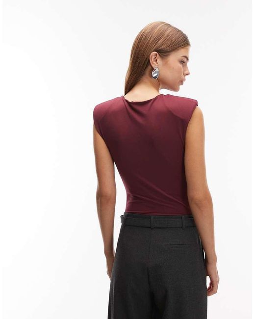 ASOS Red Slinky Sleeveless Shoulder Pad Bodysuit