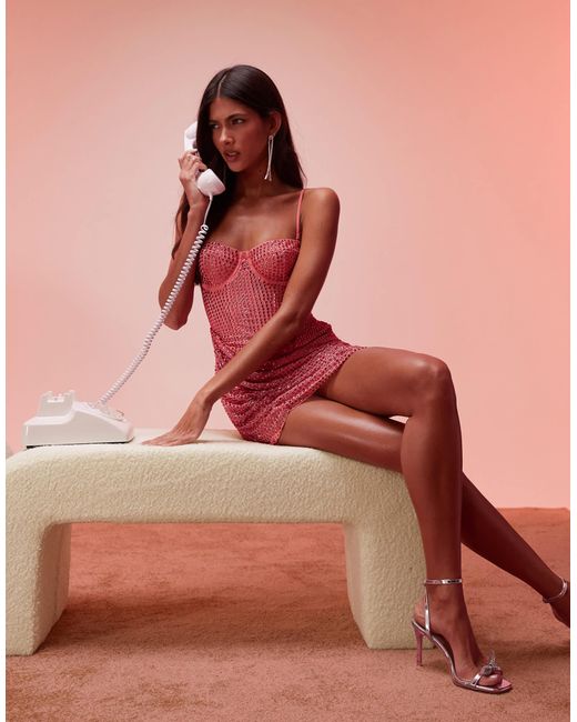 knee length dresses for ladies 89015 - Amarra - Rhinestone Corset Mini Dress