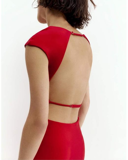 Pull&Bear Red Short Sleeve Midi Dress