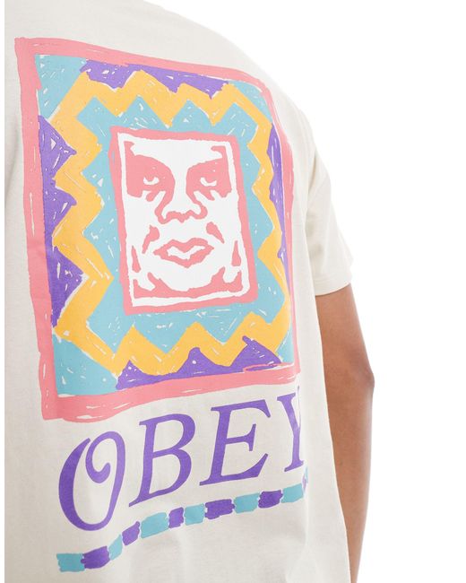 Camiseta color piedra con estampado en la espalda y acabado tintado Obey de hombre de color White