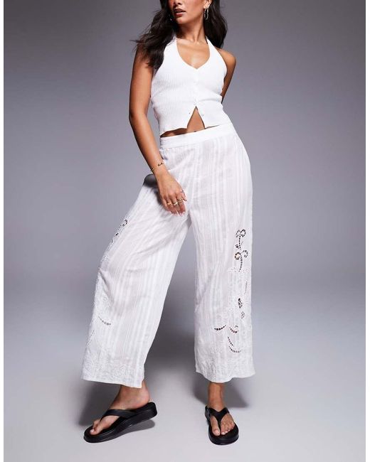 River Island Purple Broderie Wide Leg Pants