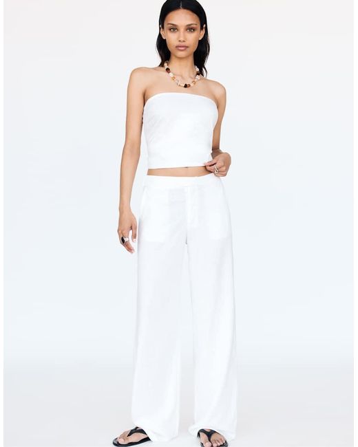 Pull&Bear White Rustic Trousers With Crossover Waist