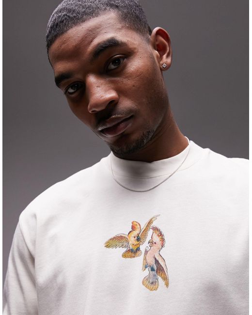 Topman Brown Premium Oversized Fit T-shirt With Cockatoo Print for men