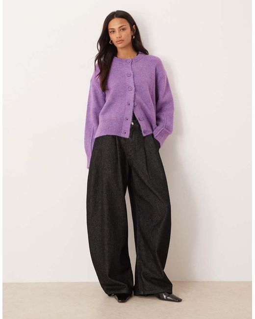 ASOS Purple Boxy Crew Neck Cardigan With Side Split Detail