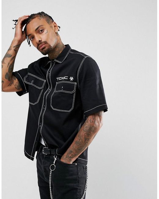 Granted Shirt In Black With Contrast Stitching Reg Fit for men
