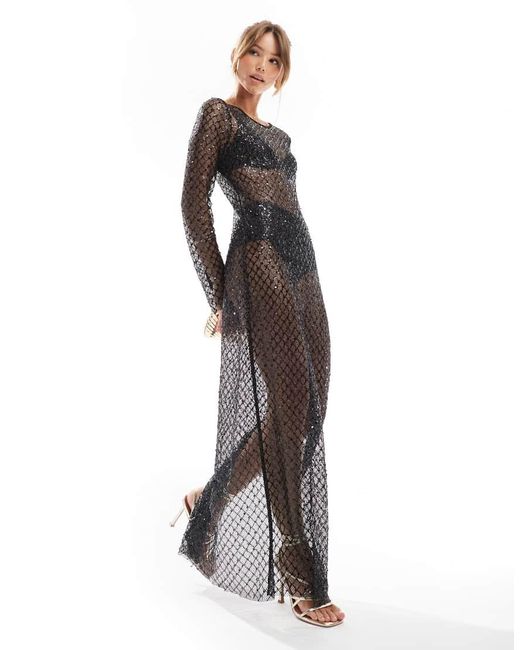 ONLY Black Open Knit Sequin Maxi Dress