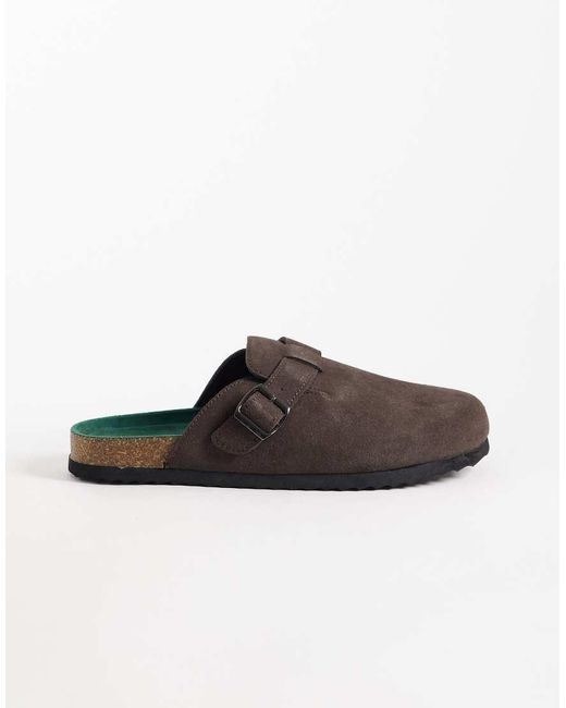 Only & Sons Brown Faux Suede Clogs With Buckle for men