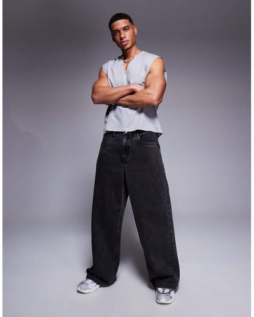Canotta Oversize Mélange Con Scollo A V di ASOS in Gray da Uomo