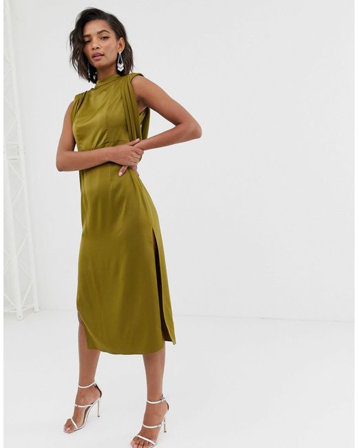 satin split midi dress