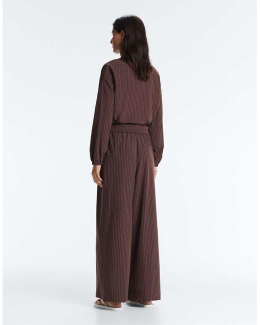 Oysho Brown Waterrepellent Pinstripe Wide-leg Trousers
