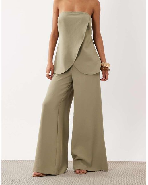 ASOS Natural Tailored High Waist Corset Detail Palazzo Trousers Co-Ord