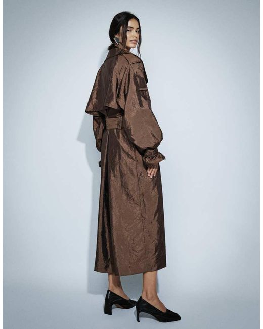 ASOS Brown Longline Oversized Trench Coat With Shoulder Pad