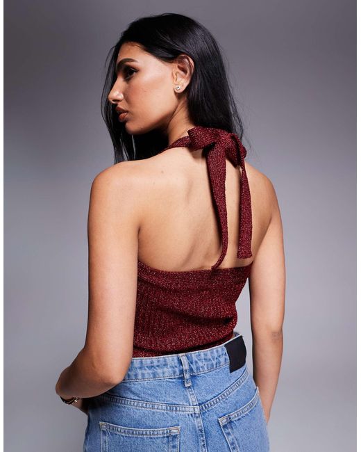 ASOS Blue Knitted Halter Crop Top