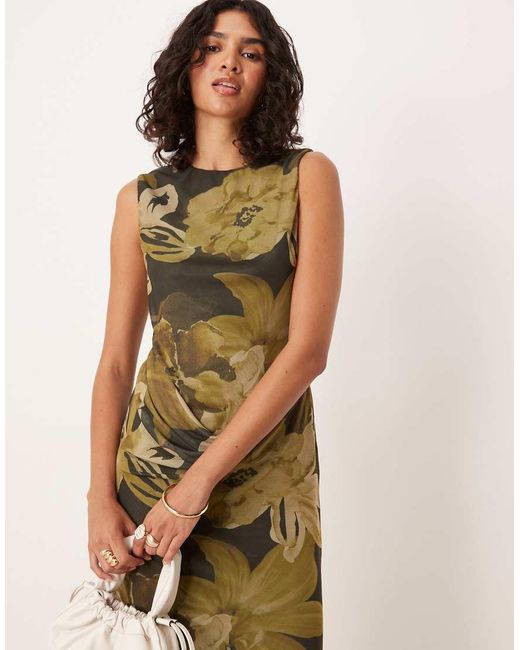 ASOS Natural Sleeveless Ruched Waist Midi Dress