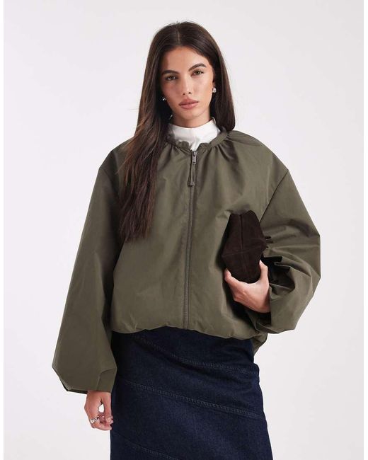 ASOS Brown Oversized Bubble Hem Bomber Jacket
