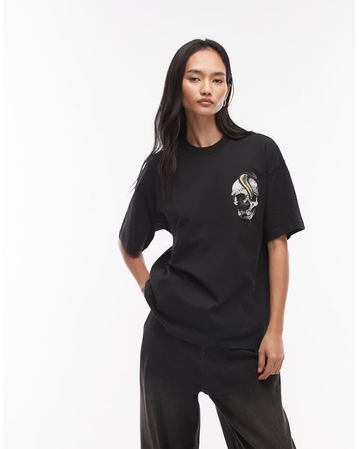 AllSaints Black Etta Snake Skull Graphic Tee