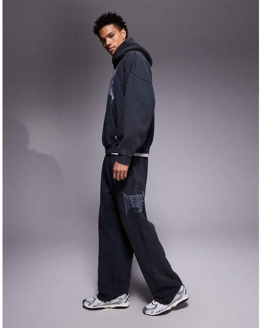 Faded Store Blue Blackletter Open Hem jogger Co-ord for men