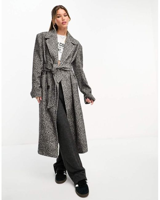 Miss Selfridge White Herringbone Maxi Wrap Coat
