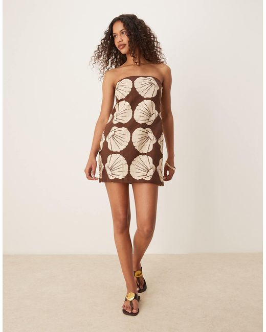 Abercrombie & Fitch Natural – trägerloses mini-skortkleid aus leinen