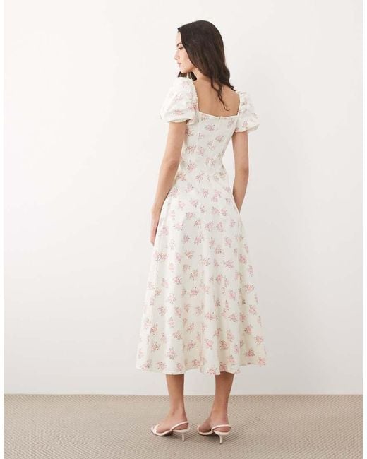 New Look Natural Floral Bouquet Milkmaid Midi Dress
