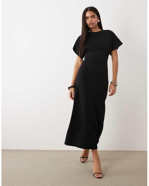 ASOS Midi T-Shirtjurk Met Gerimpelde Taille in het Black