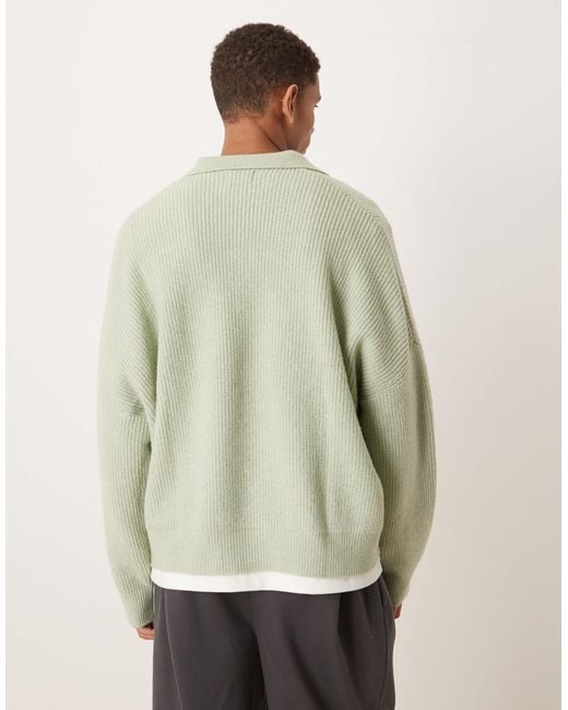 ASOS Natural Super Oversized Boxy Fit Knitted Fisherman Rib Notch Neck Jumper for men