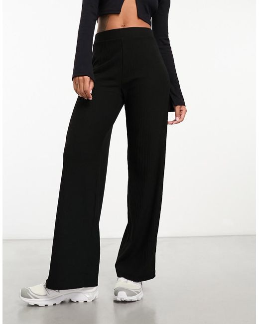 ONLY Black Wide Leg Ribbed Trouser