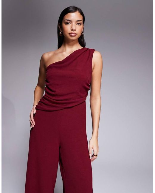 ASOS Red Draped One Shoulder Jumpsuit