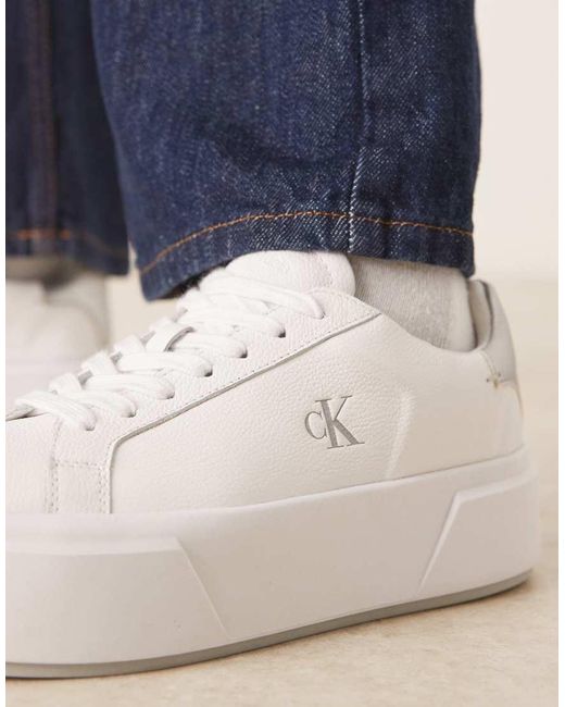 Calvin Klein Blue Flatform Lace Up Trainers With Tab