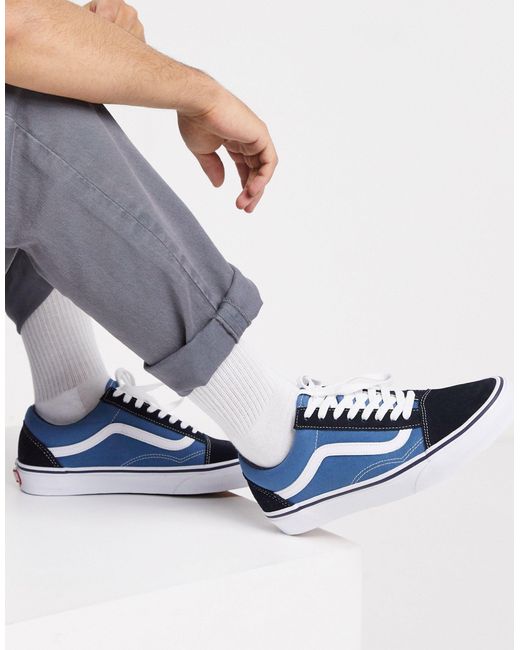 Vans Leather Old Skool - Shoes in Navy/White (Blue) for Men - Save 47% -  Lyst