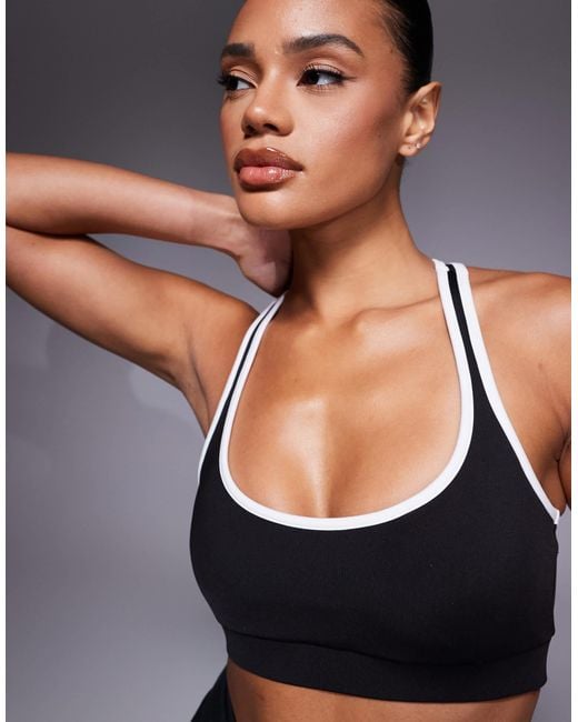 4505 Black Tennis Scoop Neck Light Support Sports Bra With Removable Padding