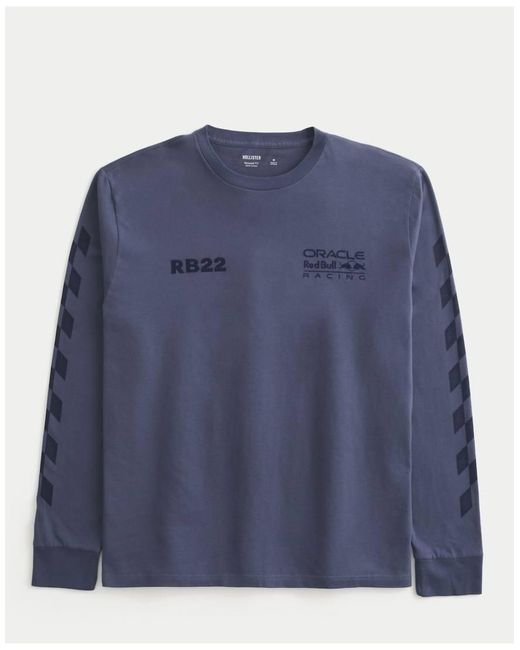 Hollister Blue Long-Sleeve Oracle Bull Racing Tee for men