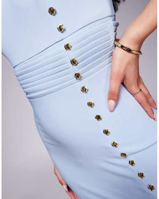 Vestito Midi Accollato Azzurro Con Piccole Conchiglie di Lavish Alice in Purple
