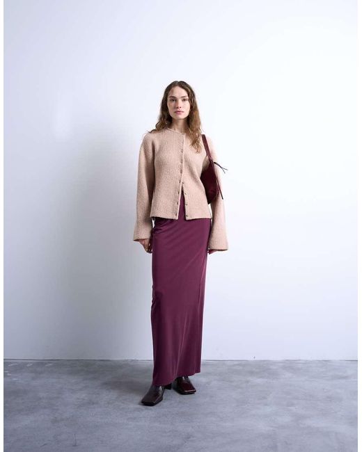 TOPSHOP White Cupro Ruched Maxi Skirt With Hitch Side Detail